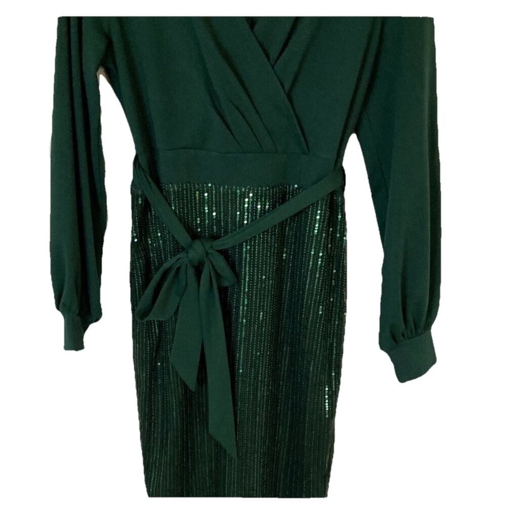 Grace Karin Womens Elegant Green Sequin Faux Wrap Dress Size-XL Holiday Party